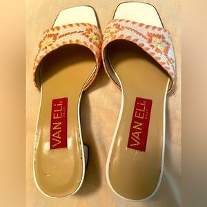 Van Eli East white and pink heeled sandals.  Just in time for summer. Size 8 M